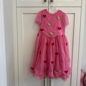 Mini Boden Pink Dress with Gold Heart Details